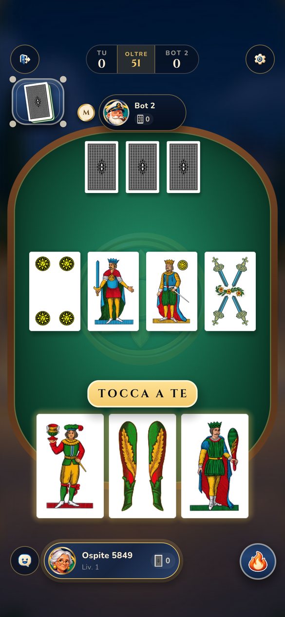 Il tavolo di 51: partita 1 contro 1, carte sul tavolo e in mano