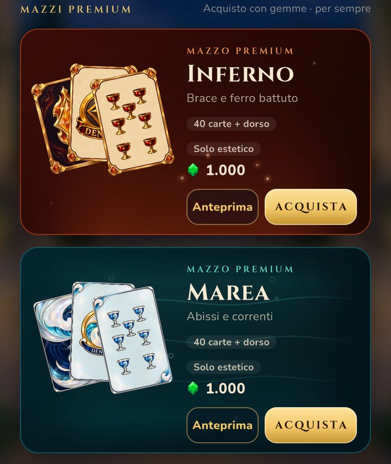 I mazzi premium Inferno e Marea nel negozio di 51